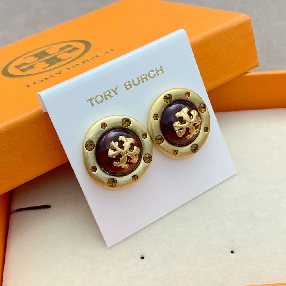Tory Burch Vintage Matte Amber White Inlaid Earrings